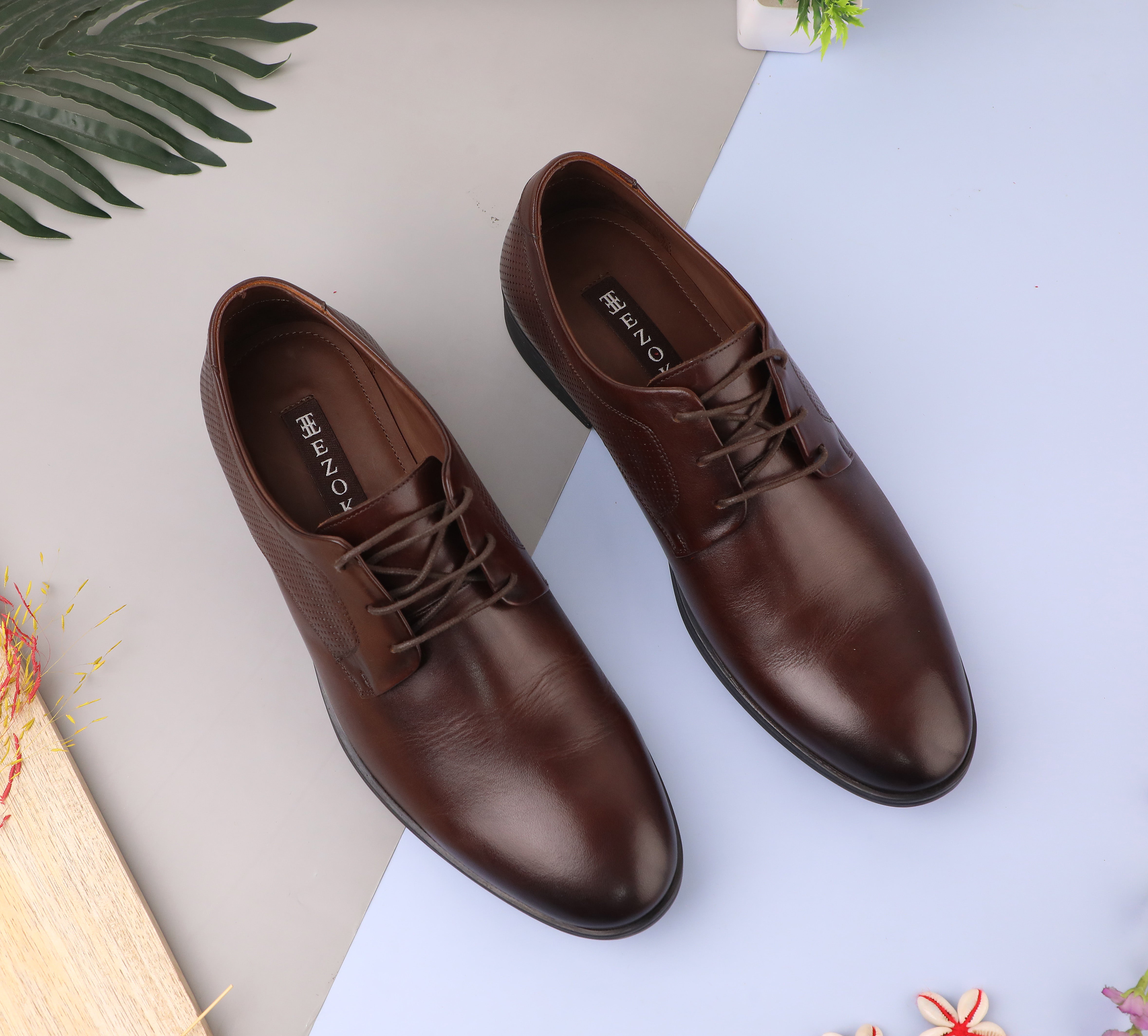 Ezok Brown Leather Formal Shoes For Men